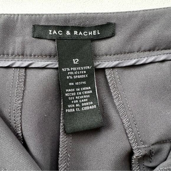 Zac & Rachel Pants Gray Ruffle Pockets Tapered Ankle Office Dress Slacks Size 12 - Picture 2 of 10
